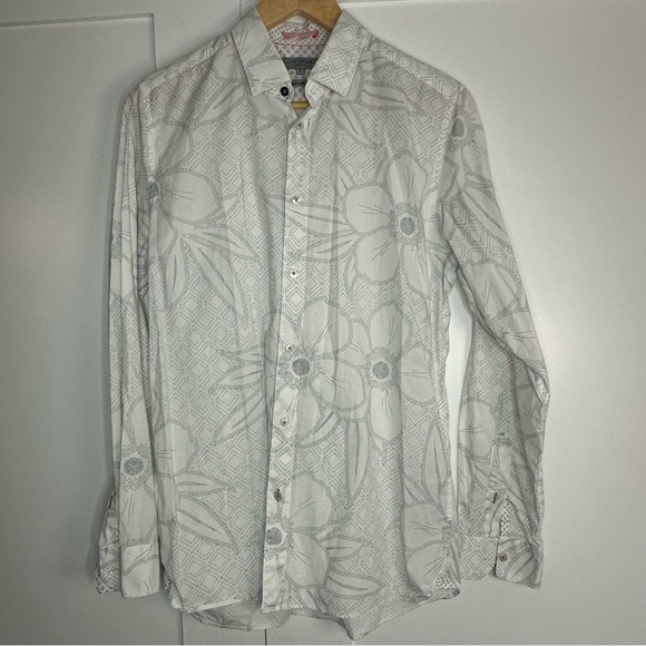 🎆 Ted Baker London GoGirl Floral Print Button down dress Shirt SZ 3 Medium White - Picture 5 of 11